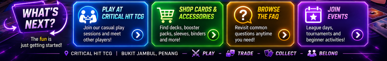 Critical Hit TCG next steps to play, shop, browse FAQs and join events