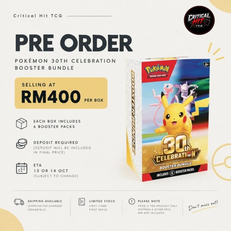 Pokémon 30th Celebration Booster Bundle preorder at Critical Hit TCG Penang Malaysia