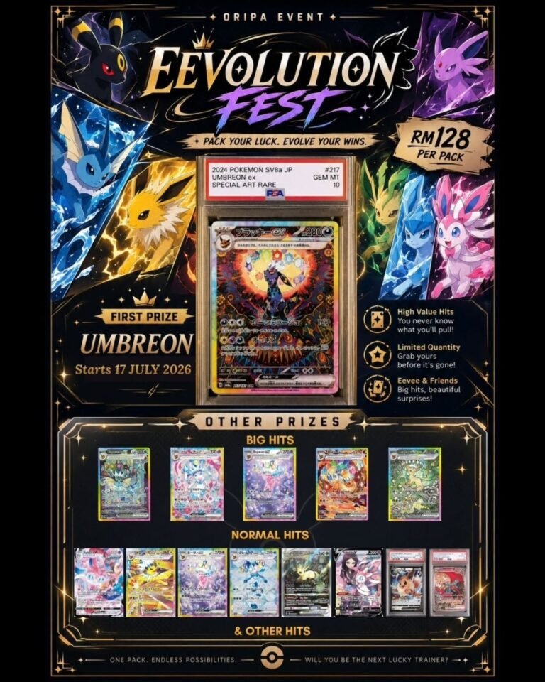 Eevolution Fest Oripa Mystery Pack event at Critical Hit TCG Penang Malaysia